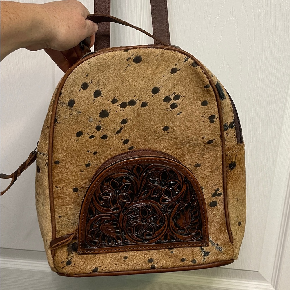 American Darling Mini Cowhide Leather Backpack with a Hand-Tooled Front Pocket